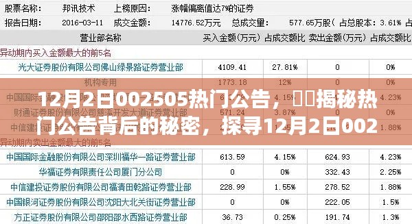 揭秘,12月2日热门公告背后的故事——探寻002505背后的秘密