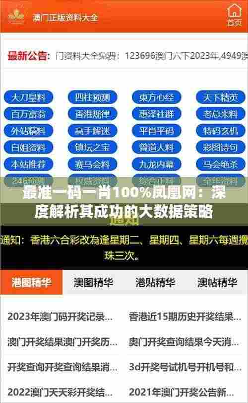 最准一码一肖100%凤凰网:深度解析其成功的大数据策略